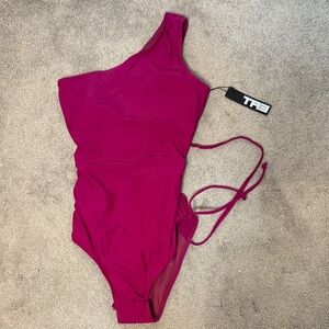 One-Shoulder TA3 waist cinching corset Swimsuit